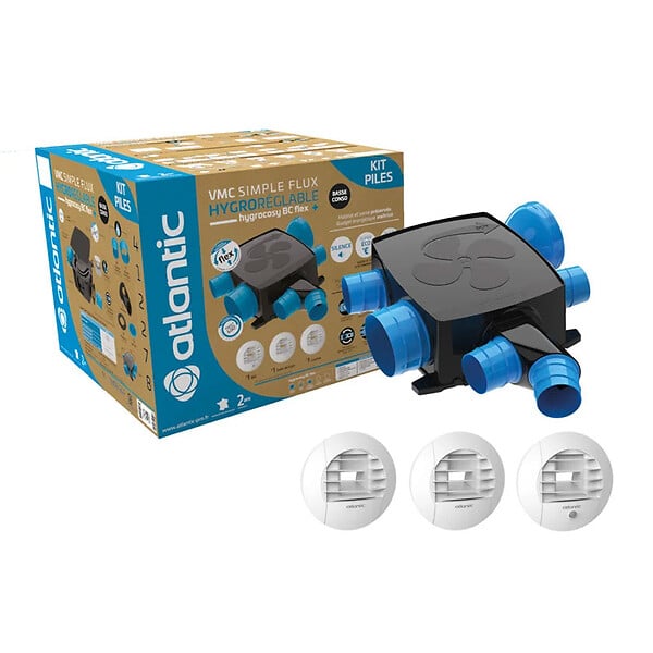 ATLANTIC - Kit VMC hygrocosy BC flex+ Atlantic Clim & Ventil - 3 bouches - Pile - large