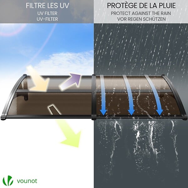 VOUNOT - Auvent de porte marquise 200x80 cm en Polycarbonate anti UV Marron - large