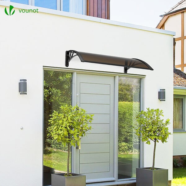 VOUNOT - Auvent de porte marquise 120x80 cm en Polycarbonate anti UV Marron - large