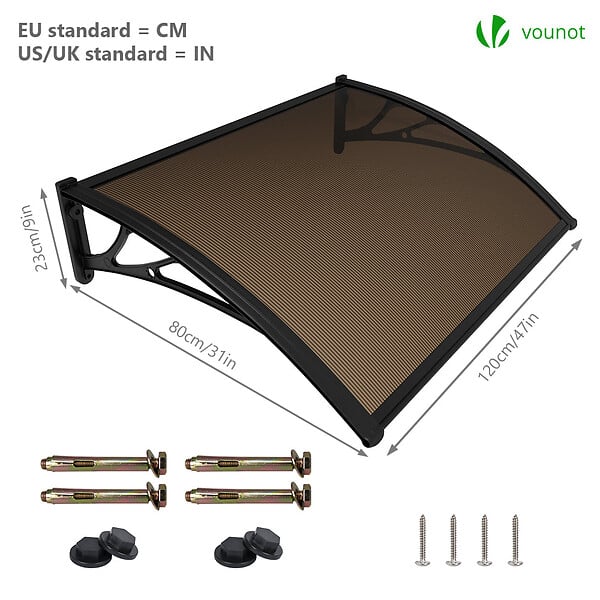 VOUNOT - Auvent de porte marquise 120x80 cm en Polycarbonate anti UV Marron - large
