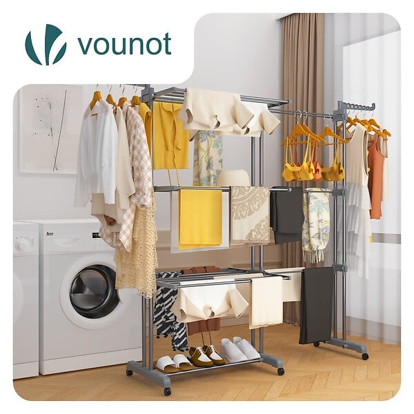 VOUNOT - Sechoir a linge etendoir extensible 4 Niveaux 190x64x170cm gris - large