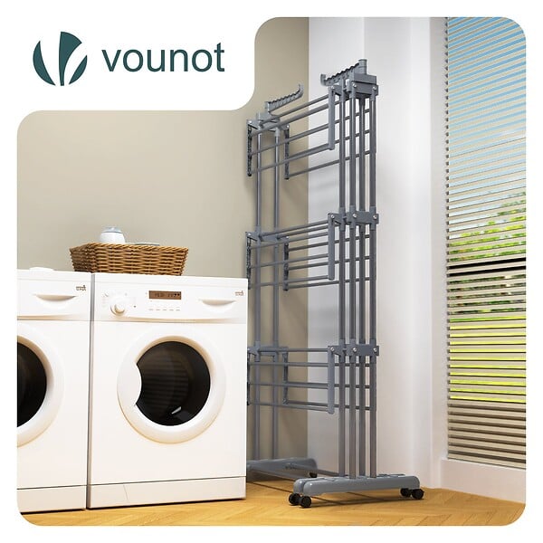 VOUNOT - Sechoir a linge etendoir extensible 4 Niveaux 190x64x170cm gris - large