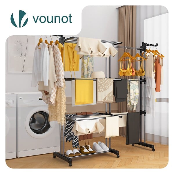 VOUNOT - Sechoir a linge etendoir extensible 4 Niveaux 190x64x170cm noir-gris - large