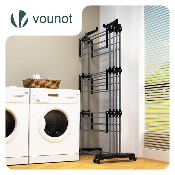 VOUNOT - Sechoir a linge etendoir extensible 4 Niveaux 190x64x170cm noir-gris - large