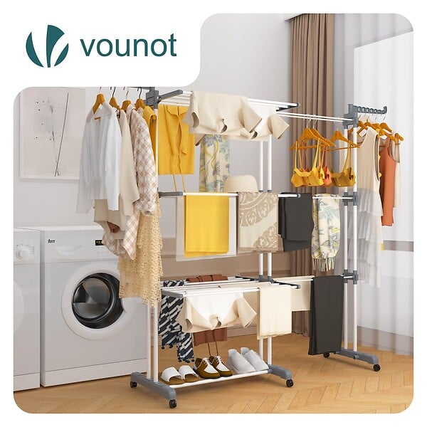 VOUNOT - Sechoir a linge etendoir extensible 4 Niveaux 190x64x170cm gris-blanc - large