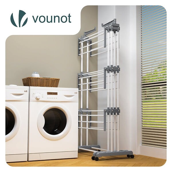 VOUNOT - Sechoir a linge etendoir extensible 4 Niveaux 190x64x170cm gris-blanc - large