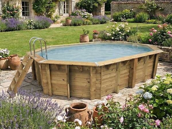 UBBINK - Piscine bois Azura 6,10 x 4,00 x 1,20 m - Liner beige - Ubbink - large
