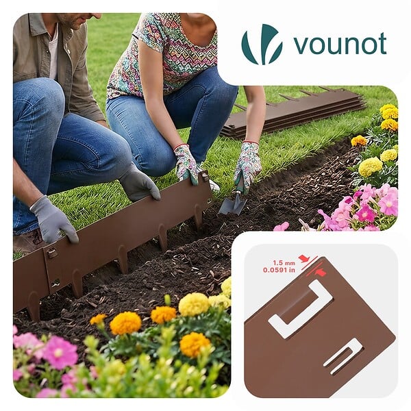 VOUNOT - Lot de 10 Bordures de jardin acier galvanise avec pointes ancrages 106x18cm marron - large