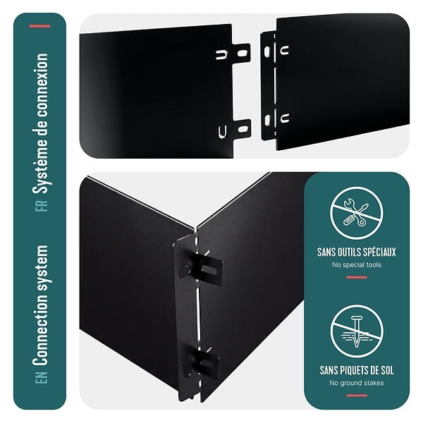 VOUNOT - Lot de 10 Bordure de jardin en métal flexible 100x18cm noir - large