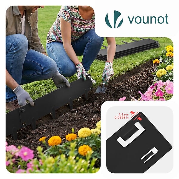 VOUNOT - Lot de 10 Bordures de jardin acier galvanise avec pointes ancrages 106x18cm noir - large