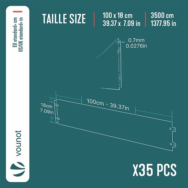 VOUNOT - Lot de 35 Bordure de jardin en métal flexible 100x18cm noir - large