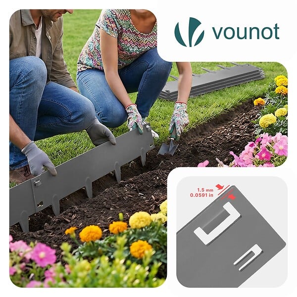 VOUNOT - Lot de 5 Bordures de jardin acier galvanise avec pointes ancrages 106x18cm gris - large