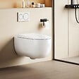 EMKE - EMKE WC Suspendu Sans Bride– Double Chasse 3,5/5 L, Design en D, Abattant Soft-Close, Céramique Blanche Brillante - vignette