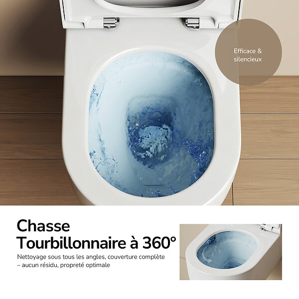 EMKE - EMKE WC Suspendu Sans Bride– Double Chasse 3,5/5 L, Design en D, Abattant Soft-Close, Céramique Blanche Brillante - large