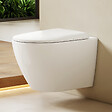 EMKE - EMKE WC Suspendu Design en D – 49 × 37 × 37 cm, Céramique Blanche Brillante, Abattant Soft-Close, Chasse Directe - vignette