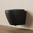 EMKE - EMKE WC Suspendu Design en D – 49 × 37 × 37 cm, Céramique Noir Mat, Abattant Soft-Close, Chasse Directe - vignette
