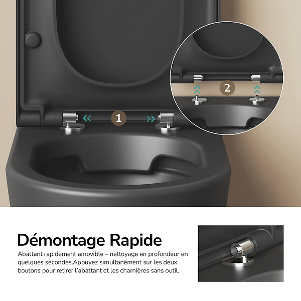 EMKE - EMKE WC Suspendu Design en D – 49 × 37 × 37 cm, Céramique Noir Mat, Abattant Soft-Close, Chasse Directe - large