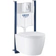 GROHE - Pack WC suspendu sans bride Start Round Ceramic  + abattant frein de chute + Bâti-support mur + Plaque chromé - vignette