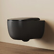 EMKE - EMKE WC Suspendu Sans Bride– Double Chasse 3,5/5 L, Design en D, Abattant Soft-Close, Céramique Noir Mat - vignette