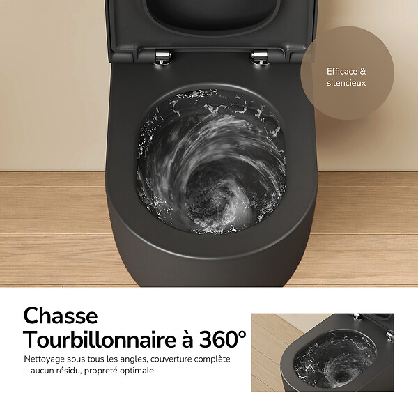 EMKE - EMKE WC Suspendu Sans Bride– Double Chasse 3,5/5 L, Design en D, Abattant Soft-Close, Céramique Noir Mat - large
