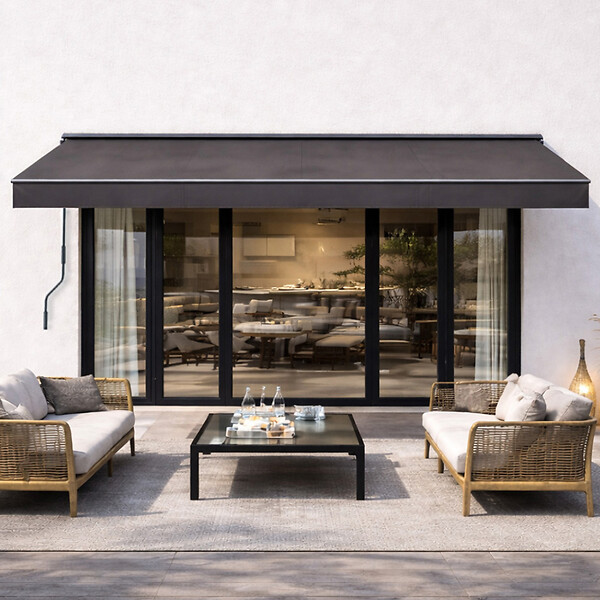 CONCEPT USINE - Store banne manuel 395 x 25 m en aluminium avec toile gris ADRO $ - large