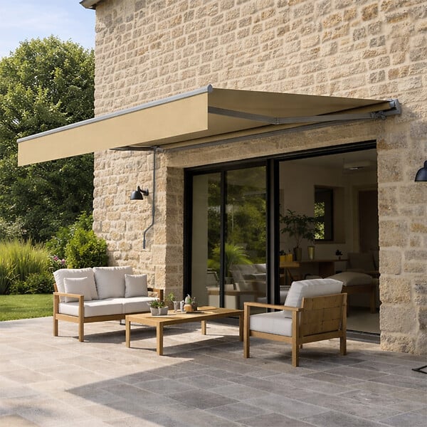 CONCEPT USINE - Store banne manuel 2,95 x 2,5 m en aluminium avec toile taupe ADRO - large