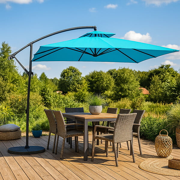 CONCEPT USINE - Parasol  bleu déporté rond 2,95 x 2,95 m CAPRI - large