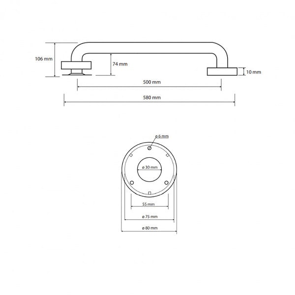 BEMETA - Barre de maintien de douche HELP en acier inoxydable - large
