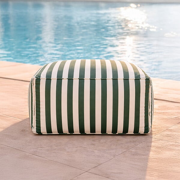 CONCEPT USINE - Pouf exterieur rayé vert déperlant 55x65x35 cm POSITANO - large