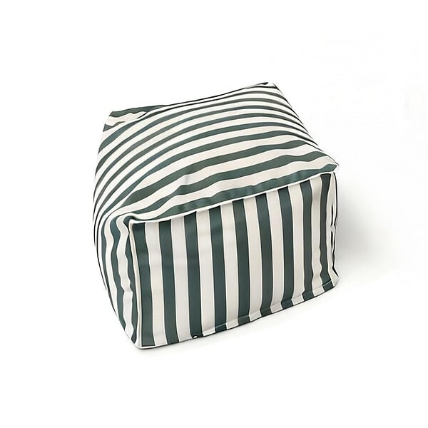 CONCEPT USINE - Pouf exterieur rayé vert déperlant 55x65x35 cm POSITANO - large