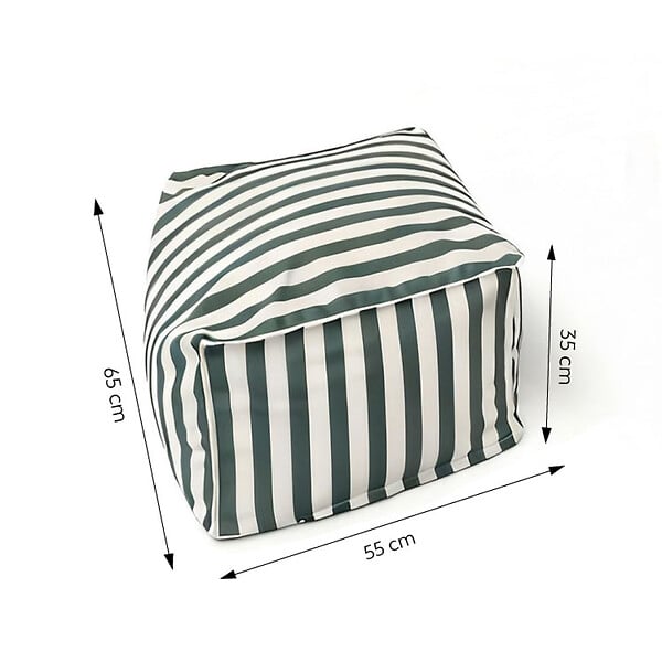 CONCEPT USINE - Pouf exterieur rayé vert déperlant 55x65x35 cm POSITANO - large