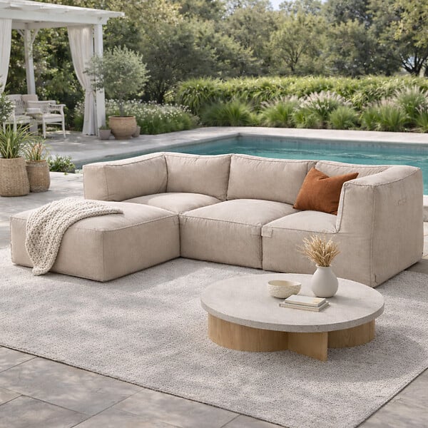 CONCEPT USINE - Salon de jardin modulable 4 places beige en tissu déperlant PRAIANO - large