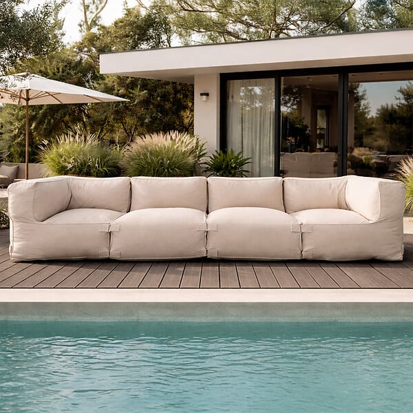CONCEPT USINE - Salon de jardin modulable 4 places beige en tissu déperlant PRAIANO - large