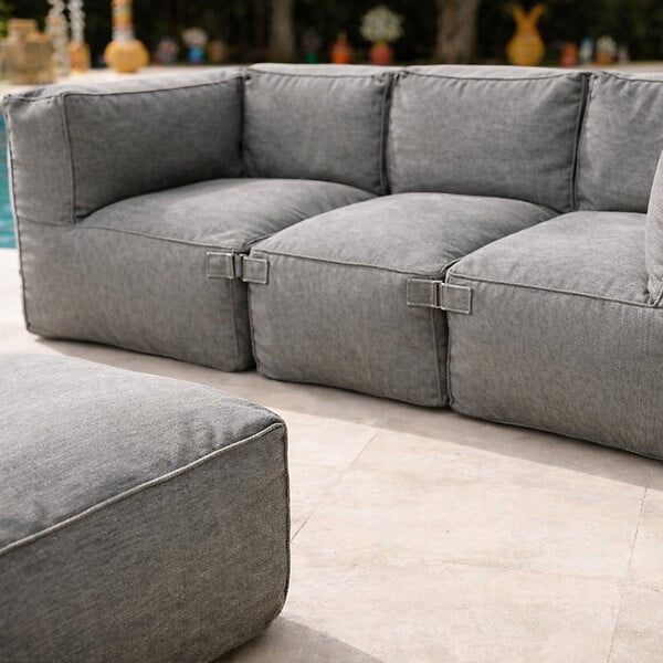 CONCEPT USINE - Salon de jardin modulable 4 places gris en tissu déperlant PRAIANO - large