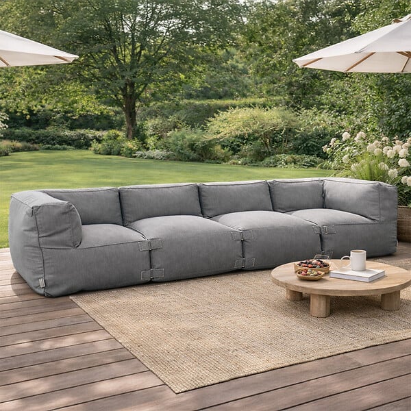 CONCEPT USINE - Salon de jardin modulable 4 places gris en tissu déperlant PRAIANO - large