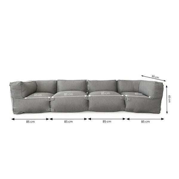 CONCEPT USINE - Salon de jardin modulable 4 places gris en tissu déperlant PRAIANO - large
