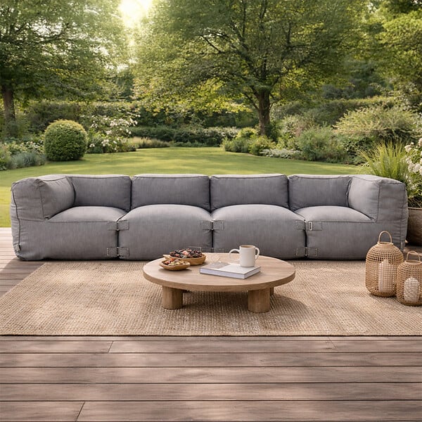 CONCEPT USINE - Salon de jardin modulable 4 places gris en tissu déperlant PRAIANO - large