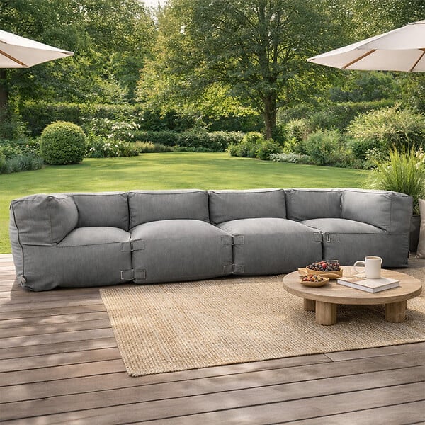 CONCEPT USINE - Salon de jardin modulable 4 places gris en tissu déperlant PRAIANO - large