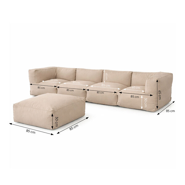 CONCEPT USINE - Salon de jardin modulable 5 places beige en tissu déperlant PRAIANO - large