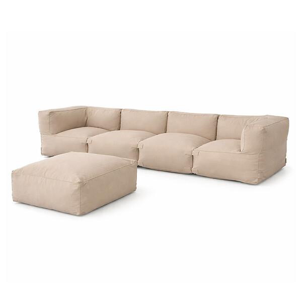 CONCEPT USINE - Salon de jardin modulable 5 places beige en tissu déperlant PRAIANO - large