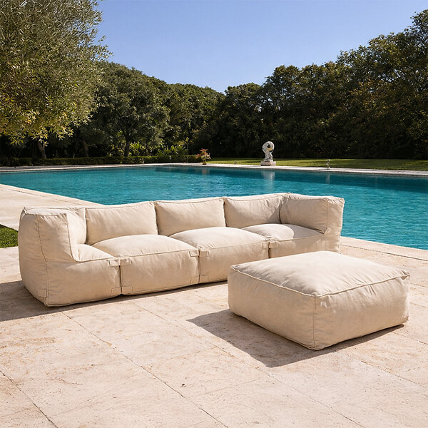 CONCEPT USINE - Salon de jardin modulable 5 places beige en tissu déperlant PRAIANO - large