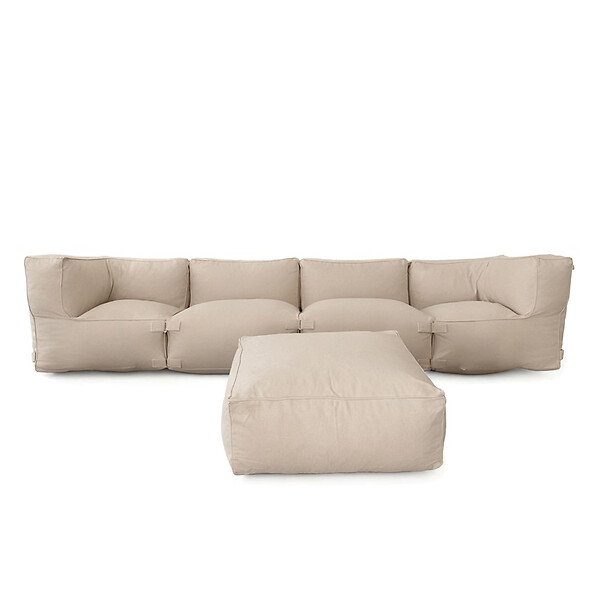 CONCEPT USINE - Salon de jardin modulable 5 places beige en tissu déperlant PRAIANO - large