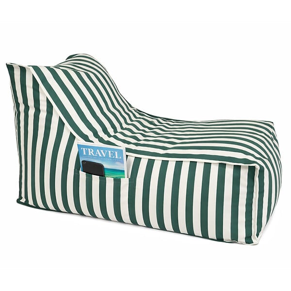 CONCEPT USINE - Pouf exterieur rayé vert en tissu déperlant 100x65x65 cm POSITANO - large