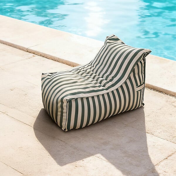 CONCEPT USINE - Pouf exterieur rayé vert en tissu déperlant 100x65x65 cm POSITANO - large