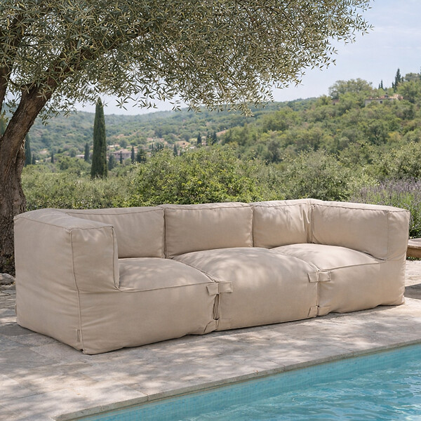 CONCEPT USINE - Salon de jardin modulable 3 places beige en tissu déperlant PRAIANO - large