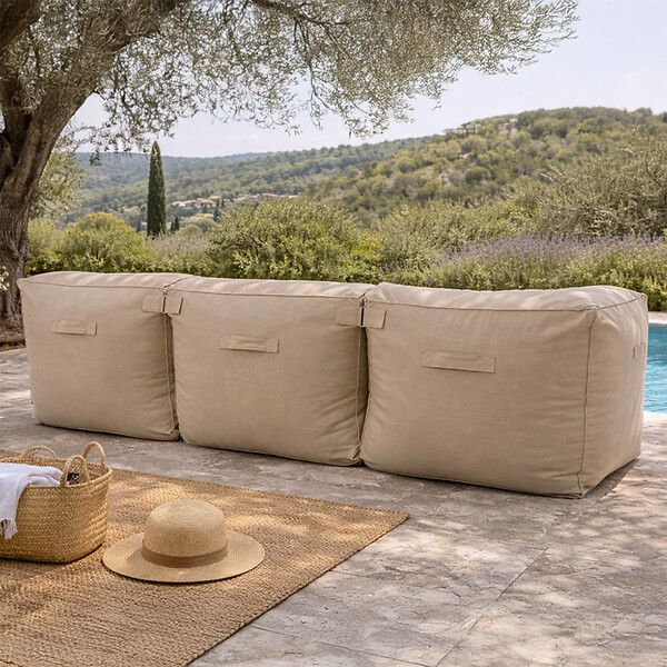 CONCEPT USINE - Salon de jardin modulable 3 places beige en tissu déperlant PRAIANO - large