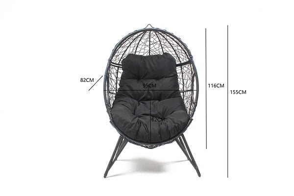 CONCEPT USINE - Fauteuil œuf sur pied en résine noir effet rotin JANE $ - large