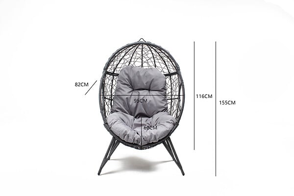 CONCEPT USINE - Fauteuil œuf sur pied en résine gris effet rotin JANE - large