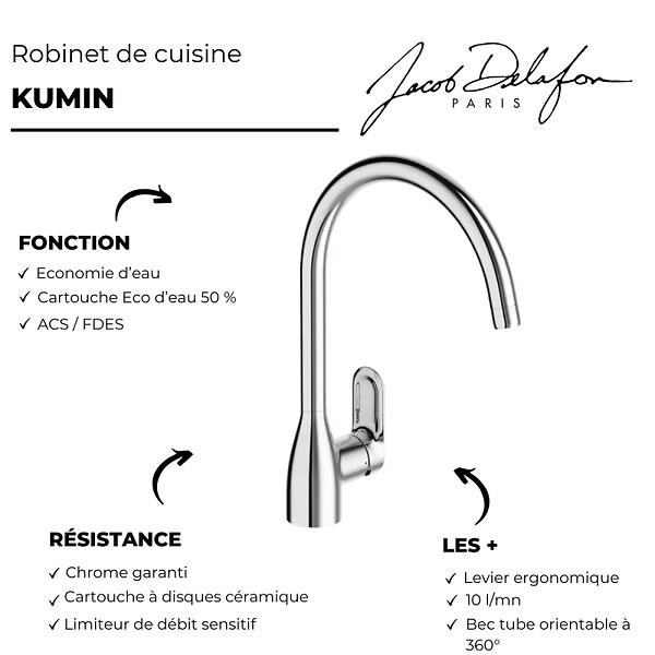 JACOB DELAFON - Robinet de cuisine Kumin chrome - large
