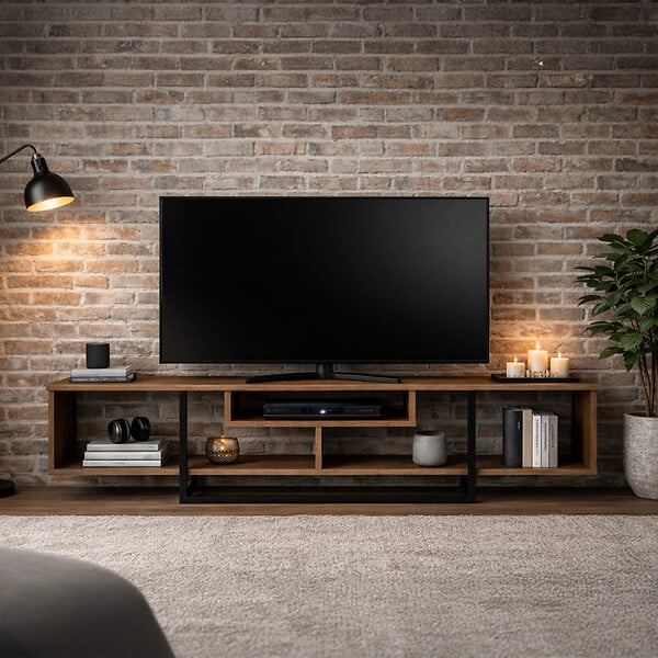 CONCEPT USINE - Meuble TV design industriel noyer et noir avec rangements - 149 cm SILO - large